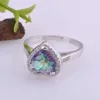 Silverpläterad hjärtringfärg Österrikisk regnbåge Crystal CZ -ring för kvinnor Lyxiga bröllopsringar Romantisk julklapp
