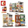 SEMBO City Street View Retro Hong Kong Food Store Figures Building Blocks Creator Expert House Lighting Bricks Architecture Toys Q0624