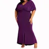 Plus Size Jurken 4XL 5XL Sexy V-hals Korte mouwen Mermaid Slit Avond Verjaardag Party Gelegenheid Evenementen Roosters Zomerjurk 210527