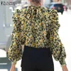 Women's Blouses Women's & Shirts Autumn Bohemian Blouse Vintage Women Elegant Long Puff Sleeve Floral Printed Tops Lace Up Work Casual