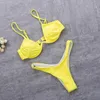 Mode kvinnor bikini set ren färg push up vadderad baddräkt sommar baddräkt Biquini badande beachwear 210722
