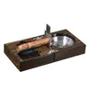 Draagbare walnoot sigaar asbak roestvrijstalen sigaren cutter houten doos voortreffelijk ambachten cadeau