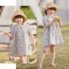 2020 filles imprimé robe de fleur mignon été nouveau manches bouffantes vêtements coréen floral fille tenue décontractée enfant robe de fête d'anniversaire Q0716