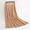 GIGOGOU Womens Elegant High Waist Knitted Sweater Maxi Skirt Winter Ladies Pleated Elastic Waist Midi Skirts Saia Feminina 210306