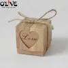 50 Sztuk Kraft Heart Candy Box Rustykalne Dekoracje Ślubne Party Favor Box Vintage Gift Wrap Chocolate Bonbonniere Opakowania 210724