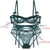 Superdünner, transparenter Halbschalen-BH, Unterhose, Strumpfgürtel, sexy Damen-Spitze-Set X0526