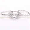 Klusterringar 925 Sterling Silver Color Diamond Ring Set för Kvinnor Whtie Pure Topa Stone Tre Ställer åtta pil Bröllops ädelsten