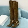 Bottes d'hiver Sexy à talons hauts pour femmes, bout pointu, élégantes, cuisses longues, chaussettes extensibles, bottes de fête