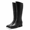 Svart vinter Äkta läder Mäns Lång Snow Mid-Calf Boots Pekade Toe Zip High Heel (5cm) Man Motorcykel Ridskor