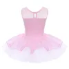 Tjejens klänningar Ballerina Fairy Party Kostymer Tjejer Ballett Klänning Kids Dance Wear Ärmlös Sequins Gymnastics Leotard Tutu