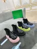 2021 Senaste däckstövlar Kvinnor däck upp Chunky Tread Sole Wavy Oversized Gummi Rund Toe Platform Kalv Läder Pull-On Ankel Boot 35-40 dfgdfbhdr