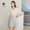 FANSILANEN V neck white lace blouse shirt Women short sleeve vintage floral summer top Female sexy cotton button up 210607