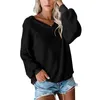 Camiseta para mujer Camisa de manga larga Mujer Costura Tops de punto sueltos Con cuello en v Estilo americano europeo Camisetas sólidas blancas S-XXL GMT14