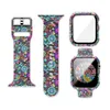 Apple Watch Band 44mm 44mm 38mm 42mm 인쇄 시계 대역 실리콘 팔찌 Iwatch 세리에 3 4 5 6 7 SE를위한 유리 케이스 시계 스트랩