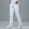 Klassisk stil Mäns Regular Fit White Jeans Business Smart Fashion Denim Avancerade Stretch Cotton Trousers Male Brand Pants X0621