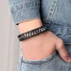 Xani 스테인레스 스틸 정품 가죽 여성 매력 남성용 매력 Black Braid Bracelets Bangles Men Jewelry