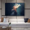 Abstrakte Hirsch Poster und Drucke Leinwand Malerei Tier Feuer Rauch Wand Kunst Bilder für Wohnzimmer Home Indoor Dekoration