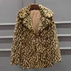 Jesień Płaszcz Zimowy Kobiety Moda Lampart Drukuj Luźne Krótki Windbreaker Lamb Faux Fur Coat Futro Eleganckie Kurtki Kobiet płaszcz Y0829