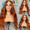 Laranja Ginger Wave Lace Front Perucas de cabelo humano com cabelo de bebê Cabelo brasileiro Laranja 13x6 Body Wave Lace Front perucas Descoloridos Nós