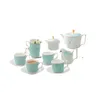 Conjuntos de chá de café da moda leve BONE China 15 PCS Conjunto de café Blue azul claro Copos de cerâmica requintados e pires de luxo panela de maconha