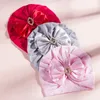 Bonitos gorros de turbante con diamantes de imitación para niñas recién nacidas, gorros para niños pequeños simples y brillantes de Color sólido, gorro grande con lazo, gorros para la cabeza