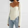 Pulls pour femmes Femme Mode Femmes Cachemire Sqaure Col Manches Longues Corset Top Élastique Sexy Pull Tricoté Pull 210419