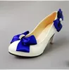 9CM talons hauts plates-formes bleu royal noeud papillon-noeud pompes chaussures pour femme zapatos de novia dames fête mariage bleu pompes