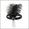 Opaski na głowę Hair Jewelry Dżetów Pałąk PlaPper Feather Crystal Zroszony Nakrycia Naklejki Kobiety 1920S Styl Aessories Handmade ślubne cekiny DRO