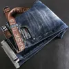 Итальянский стиль моды мужские джинсы высококачественные эластичные тонкие пригонки разорванные ретро синий винтажный дизайнер повседневные джинсовые штаны Nowa