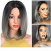 Perucas de cabelo perucas sintéticas ombre cabelos grisalhos estilo perucas curtas para mulheres cabelos pretos e rosa 7109169