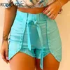 Mulheres fora da folha do ombro Impressão Ruched Top Breaded Shorts Set Casual 2 Peças Set Y0702