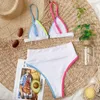 2021 Ny hög midja bikini kvinnor v-nacke badkläder push up baddräkt kvinnlig patchwork baddräkter sommar strand bär baddräkt