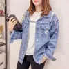 Damesjassen 2022 Denim Dames Plus Size 5XL Overjas Pearl Beading Pailletten Jeans Jasje Lange mouw Vintage Casual Bomber Jas