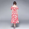 Imprimé floral longue femme robe femme col carré manches bouffantes robes élégant décontracté dame Vestidos 210529