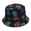 Pescador Cap unisex Verão Dois lados desgaste Reversível Bucket Chapéu Bohemian Abacaxi Morango Frutas Impressão Dobrável Sol