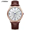 Sinobi Casual Męskie zegarki na rękę Kalendarz Tydzień Daty Funkcje Skórzany Pasek Biznes Mężczyźni Genewa Quartz Clock Slim Hands Watch Q0524