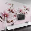Nowoczesne minimalistyczne ręcznie malowane lilie 3D Różowa ściana tła niestandardowa duża mural tapeta papel de parede para Quarto
