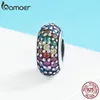 Bamoer Fashion New Genuine 925 Sterling Silver Arco-íris Colorido Zircão Espaçador Beads Fit Charme Bracelete DIY Jóias Fazendo SCC583 Q0531