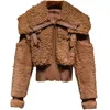 Lautaro Winter Warm Thick Patchwork Faux Fur Coat Women Long Sleeve zipper Turndown Collar Stylish Fluffy Jacket Fashion 211130