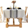 Black and gray cotton linen tablecloths, fabric striped tablecloths with tassels, kitchen table decoration 211103