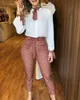 Détail noué Top Polka Dot Print Pantalon Set Casual Femmes Deux pièces Ensemble Tenues Bureau Workwear 210727