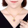 Crystal Womens Necklaces Pendant Fashion gold jewelry inlaid Amethyst, purple diamond 24K plated silver