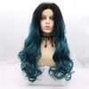 2021 new pre-lace hair set high-temperature silk 180 black-green peacock blue long curl temperament wig role-playing wig cover daily wigs