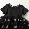 Kortärmad Baby Dress Girls Heart Mesh Girl Tutu Kjolar Barnparty Klänningar