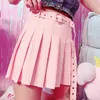 Harajuku punk stil hjärta form bälte pläterade kjol kvinnor tjejer vit rosa svart hög midja mini s sexiga mode ramar 210629
