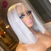 Lace Wigs Wigeless Wig Transparente Cabelo Humano Frontal Para Mulheres 613 Loira Branca 60 # 13x1 Reta Bob Bob Frente 150%