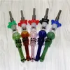 Rökning 14mm nektaruppsättning 3 datorer kit mini design med rostfritt stål/kvarts/glas spetsar olje riggar glas vatten rör bong nektar rör