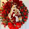 2022 Sacred Christmas Wreath with Lights Festival Artificial Hanging Ornaments Front Door Wall Decor Flat 211104