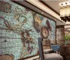 Custom Wallpaper 3D Decoratief schilderij Retro World Map Pocket Watch Achtergrond Wall Papers Home Decor Papel de Parede