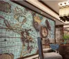 Custom wallpaper 3d decorative painting retro world map pocket watch background wall papers home decor papel de parede